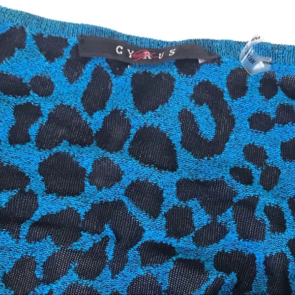 Cyrus Leopard Sheer V-Neck Sweater Top Pullover Belt Buckle Stretch Animal Print - Picture 10 of 12